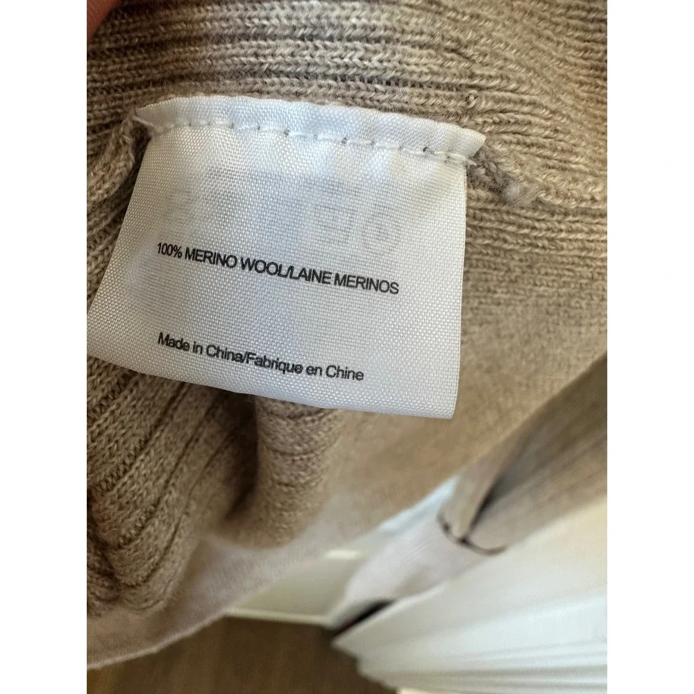 Tory Burch Merino Wool Ribbed Cardigan Beige Gold Logo Button 14123179 Sz S(A)